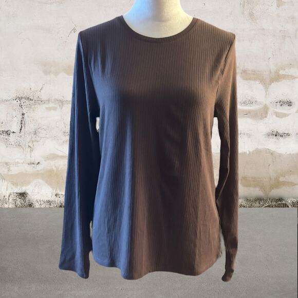 Splendid NWT Women's Long Sleeve Ribbed Tee Brown Size Large - Picture 1 of 5